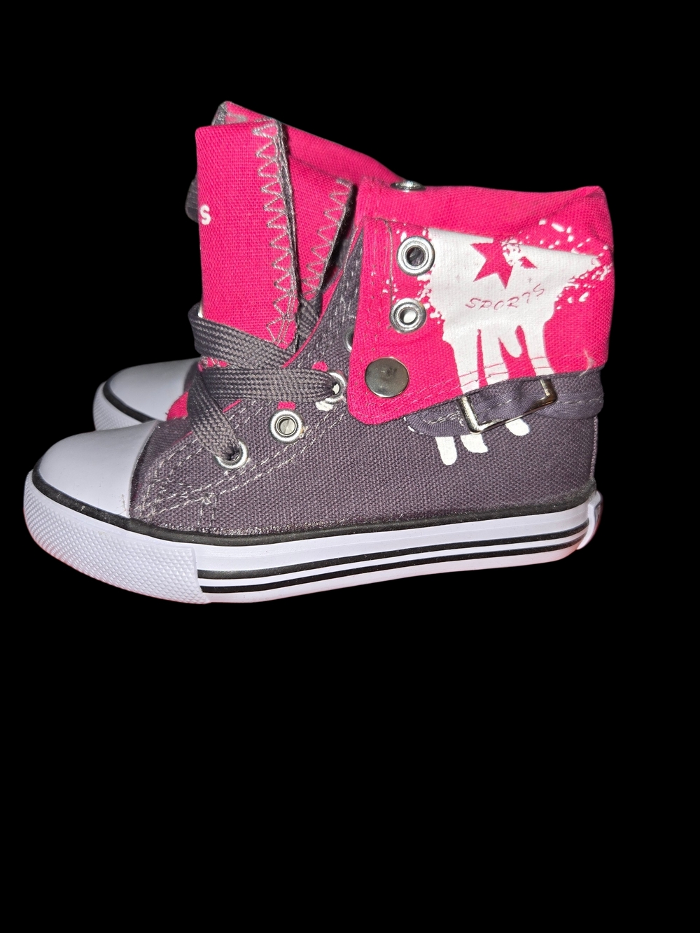 Girls' Gray and Hot Pink Fold-Over High-Top Sneakers